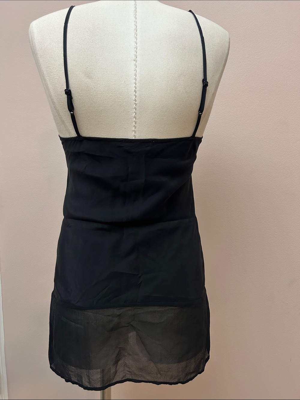VTG Gold Hawk silk mini slip with chiffon hem adjustable strap size S - Picture 12 of 12
